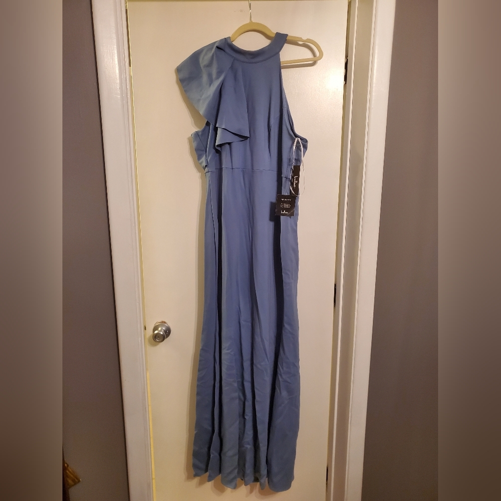 Blue ruffle neck gown